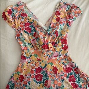 Floral V-Neck Cap Sleeve Dress